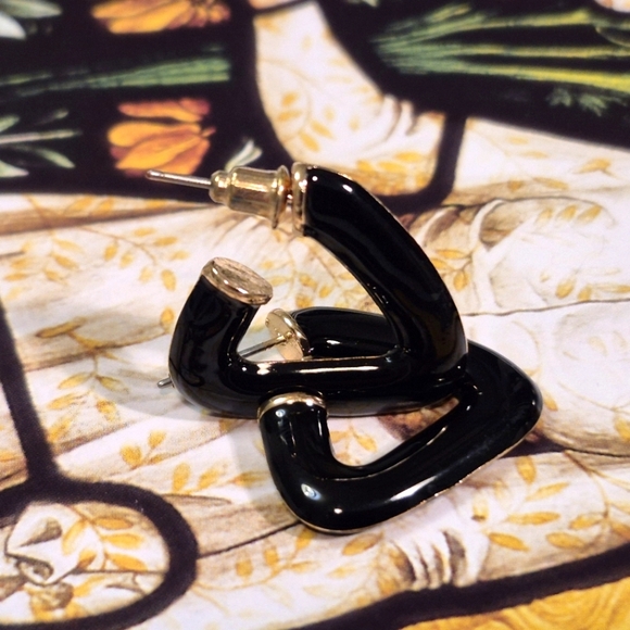 Jewelry - Black and Gold Geometric Enemal  Earrings with Smooth Finish